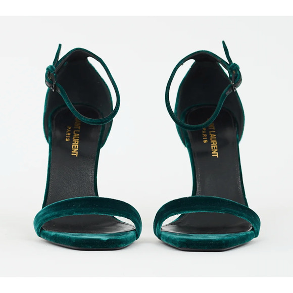 Saint Laurent Amber 105 Malachite Green Velvet Ankle Strap Sandal Pump Heel 36 - Picture 7 of 14